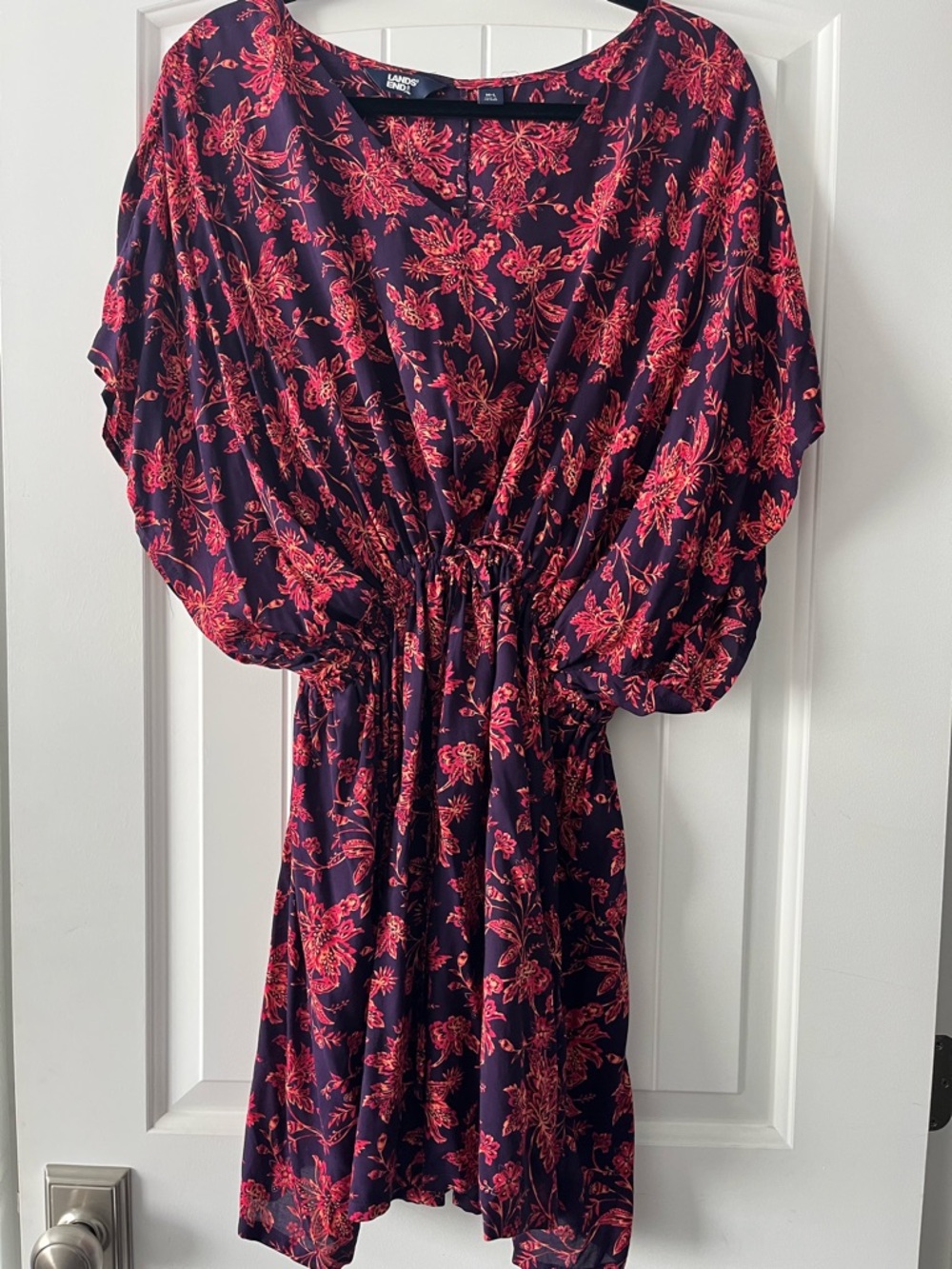 Lands' End Navy Swim Coverup with Pink Floral Print